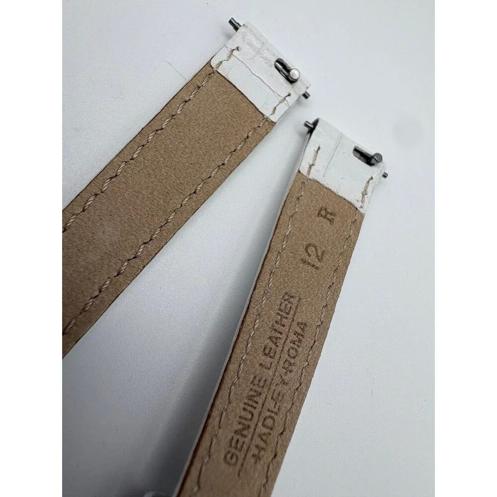 New Hadley-Roma 12mm White Alligator Grain Calfskin Watch Strap - Gold Buckle